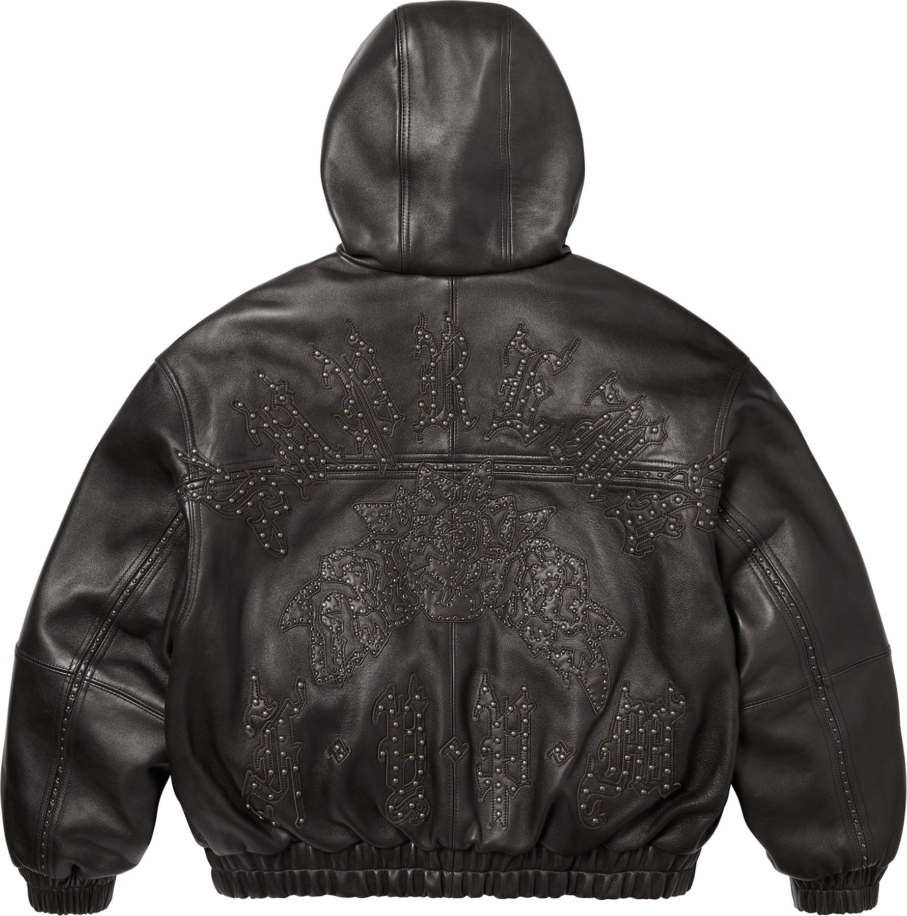 Studded Hooded Leather Jacket view 12